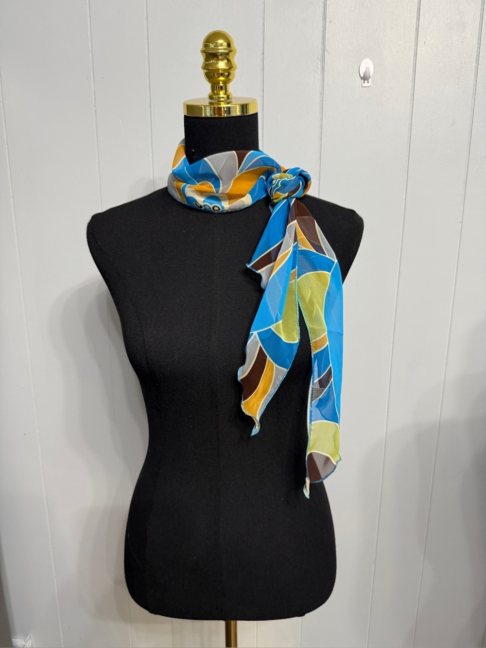 Silk-Feel Blue Multi-Color Women's Neck Scarf